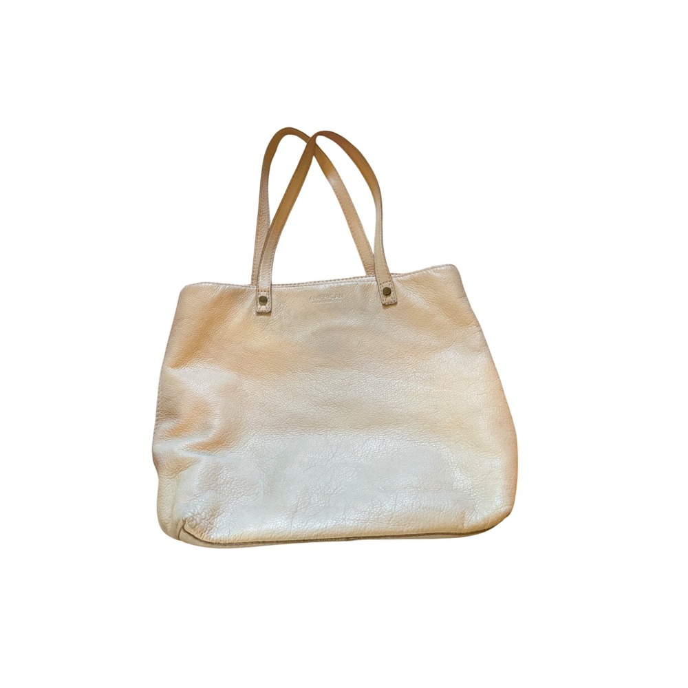 American Leather Co Off White Pebbled Leather Tote Bag Cream Shoulder Bag Large